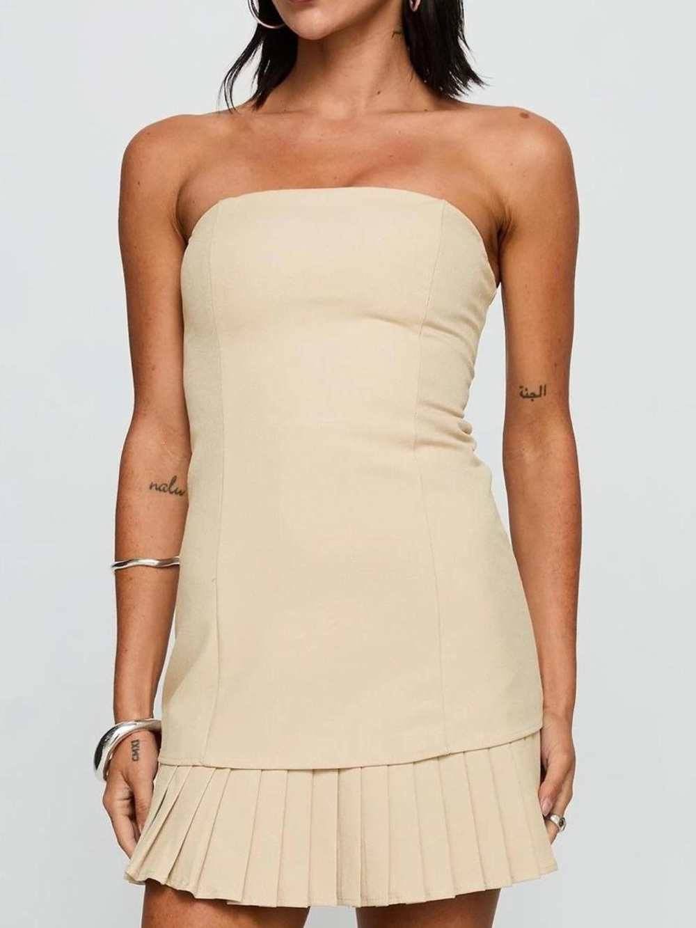 Princess Polly Believe My Mind Beige Strapless Playsuit